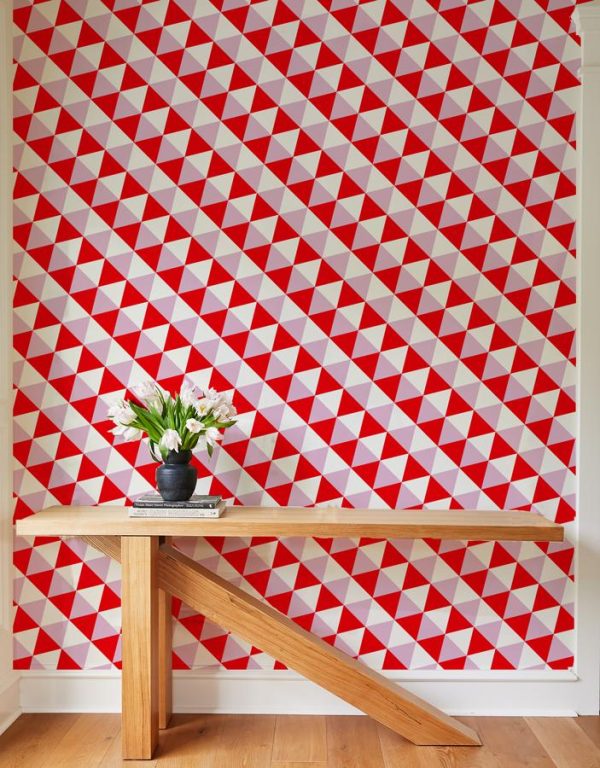 Optic Triangle  Wallpaper by Clare V. - Red   Lilac Discount