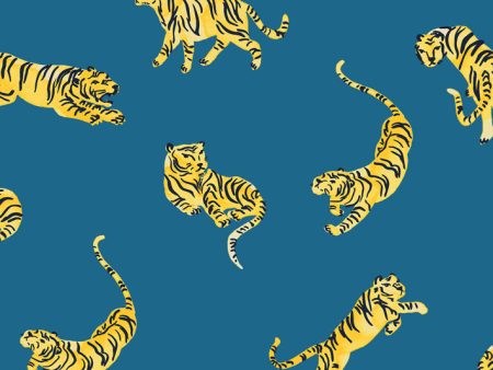 Tigers  Wallpaper by Tea Collection - Cadet Blue Cheap