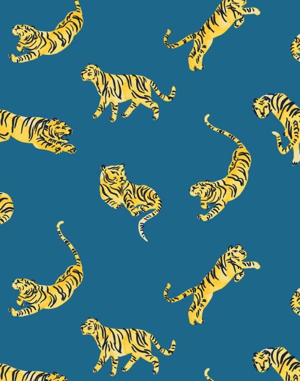 Tigers  Wallpaper by Tea Collection - Cadet Blue Cheap