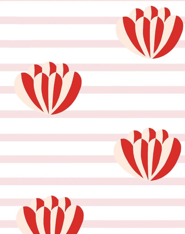 Lotus Stripe  Wallpaper by Clare V. - Pink For Sale