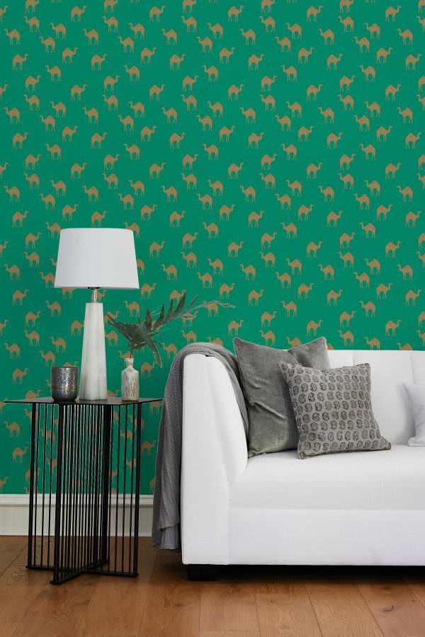 Oasis Camels  Wallpaper by Tea Collection - Emerald on Sale