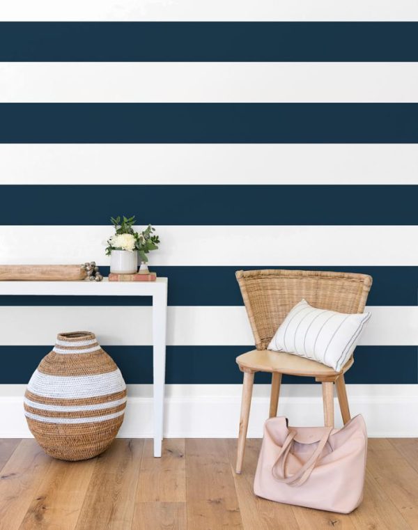 Rugby Stripe  Wallpaper by Sugar Paper - Navy For Sale