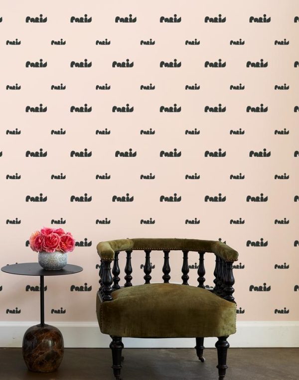 Paris Graphic  Wallpaper by Clare V. - Peach For Sale