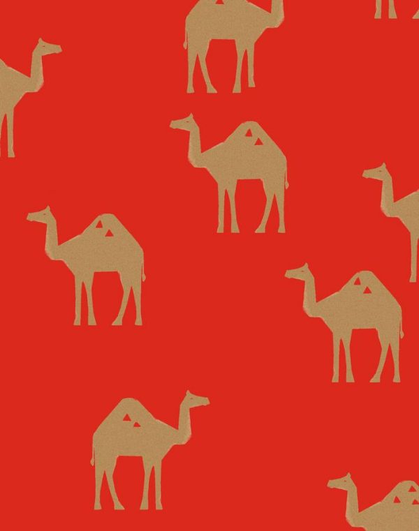 Oasis Camels  Wallpaper by Tea Collection - Red For Sale