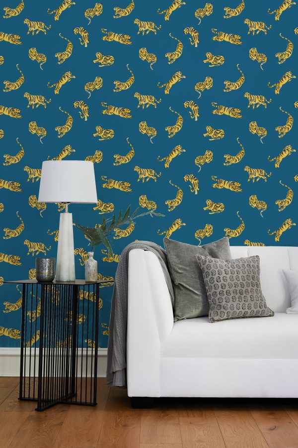 Tigers  Wallpaper by Tea Collection - Cadet Blue Cheap