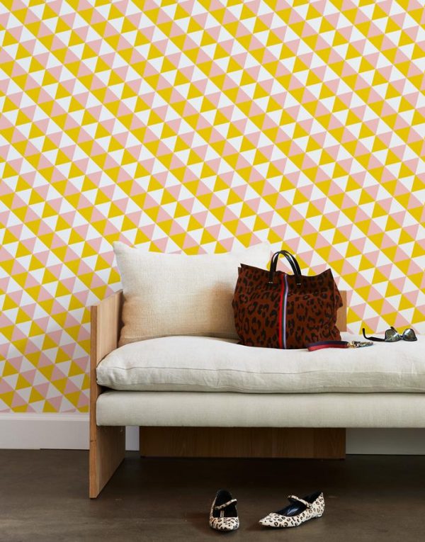 Optic Triangle  Wallpaper by Clare V. - Marigold   Pink For Sale