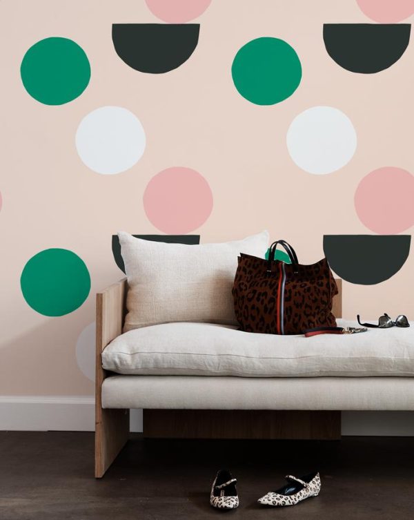 Mid-Century Dots  Wallpaper by Clare V.- Blush Online Hot Sale