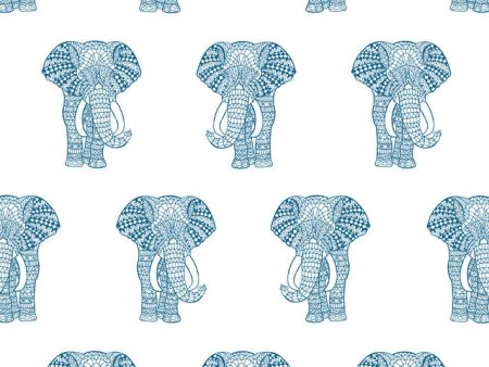 Raja The Elephant  Wallpaper by Wallshoppe - Cadet Blue Online Sale