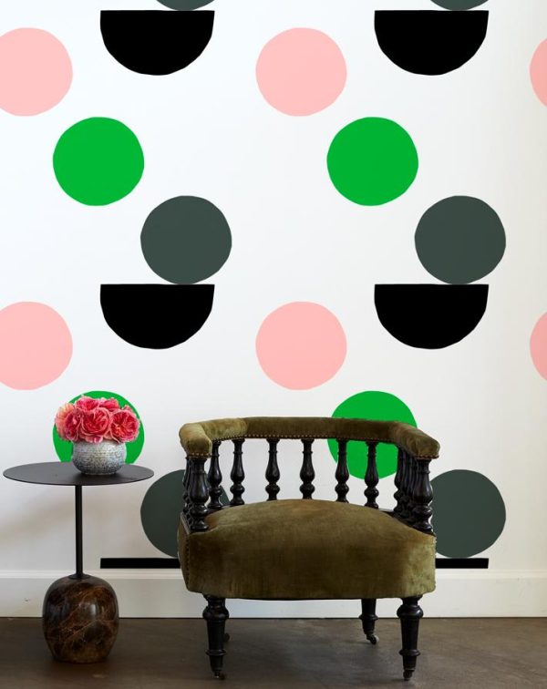 Mid-Century Dots  Wallpaper by Clare V.- Charcoal   Pink Hot on Sale