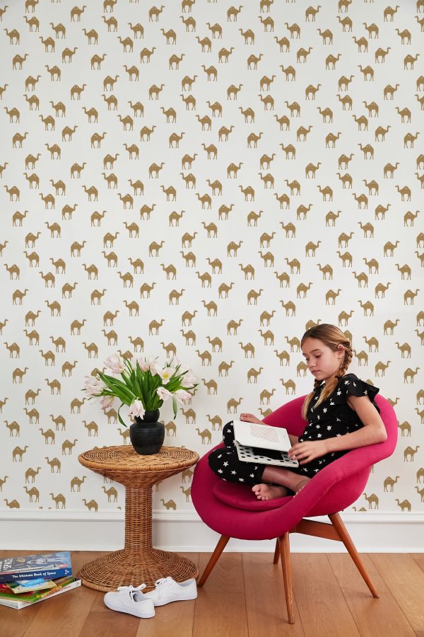 Oasis Camels  Wallpaper by Tea Collection - White Online Hot Sale