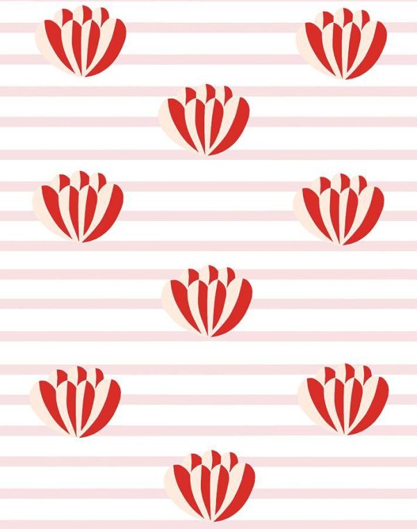 Lotus Stripe  Wallpaper by Clare V. - Pink For Sale