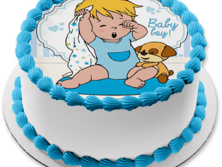 Baby Boy Cartoon Toy Puppy Blue Hearts Edible Cake Topper Image ABPID22104 Online Sale