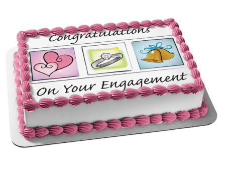 Congratulations on Your Engagement Hearts Diamond Ring Wedding Bells Edible Cake Topper Image ABPID13473 Online Hot Sale