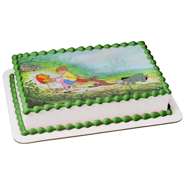 Disney Winnie the Pooh Christopher Robin Kanga Eeyore Pulling Stuck Pooh from Rabbit s House Edible Cake Topper Image ABPID09148 For Discount