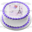 Eiffel Tower Hot Air Balloons and a Cloudy Sky Background Edible Cake Topper Image ABPID01994 Supply