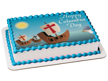 Happy Columbus Day Niña Pinta Santa Maria Sailing Americas Edible Cake Topper Image ABPID13035 For Sale