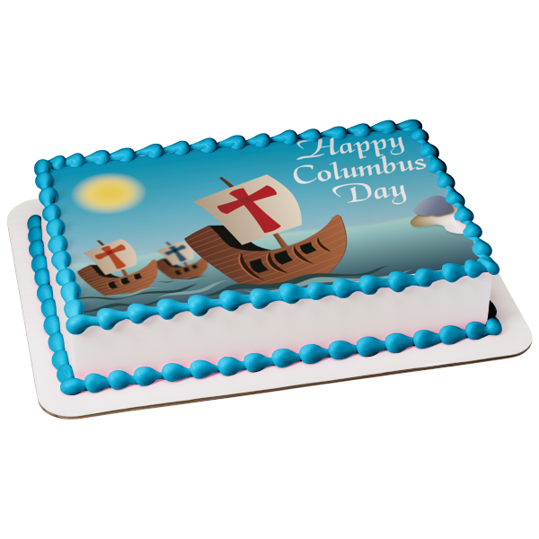 Happy Columbus Day Niña Pinta Santa Maria Sailing Americas Edible Cake Topper Image ABPID13035 For Sale