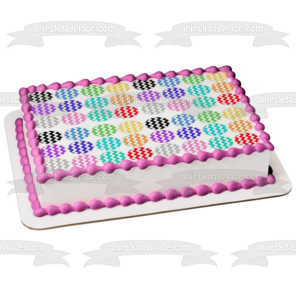 Zig Zag Pattern Circles Red Green Blue Pink Orange Edible Cake Topper Image ABPID11345 Sale