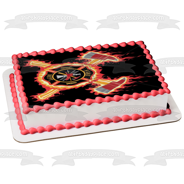 Fire Department Maltese Cross Flames Logo Edible Cake Topper Image ABPID11557 Cheap