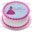 Happy Birthday Princess Girl Pink Dress Tiara Magic Wand Edible Cake Topper Image ABPID13300 For Cheap