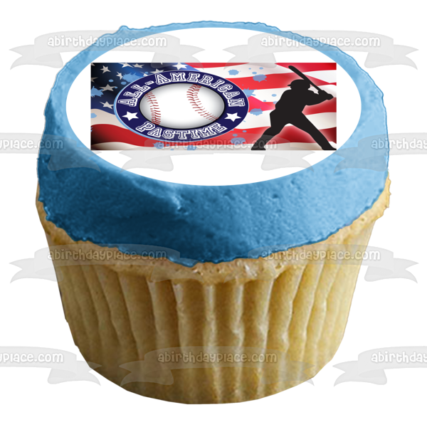 All-American Past Time Baseball Player American Flag Sports Baseball Edible Cake Topper Image ABPID13484 Sale