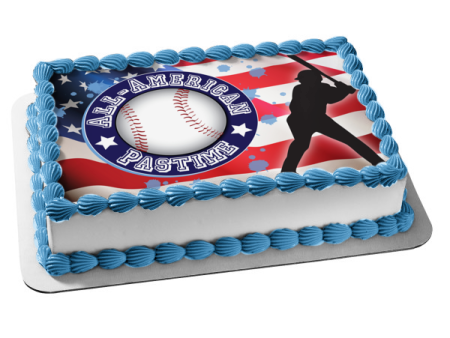 All-American Past Time Baseball Player American Flag Sports Baseball Edible Cake Topper Image ABPID13484 Sale