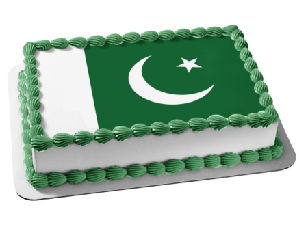 Flag of Pakistan Green White Crescent Star Edible Cake Topper Image ABPID13060 Cheap