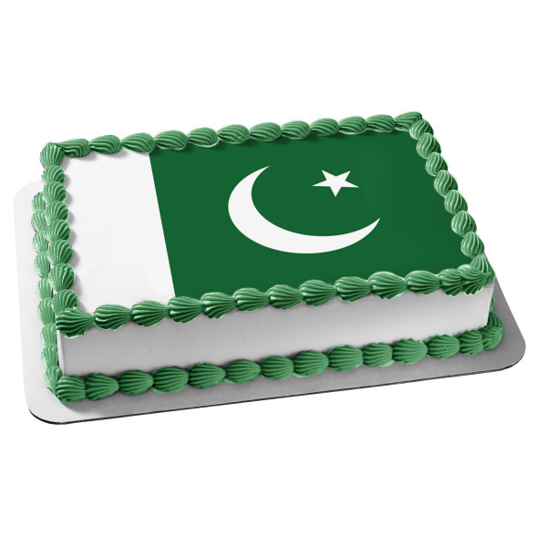 Flag of Pakistan Green White Crescent Star Edible Cake Topper Image ABPID13060 Cheap