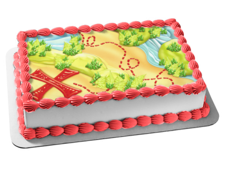 Treasure Hunt Map Pirates Red X Marks the Spot Edible Cake Topper Image ABPID04224 Online Sale