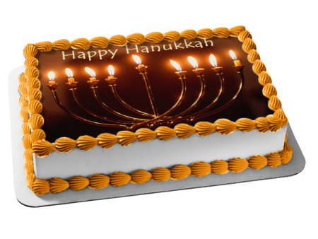 Happy Hanukkah Menorah Chanukiyyah Nine Candles Edible Cake Topper Image ABPID09041 Online Hot Sale