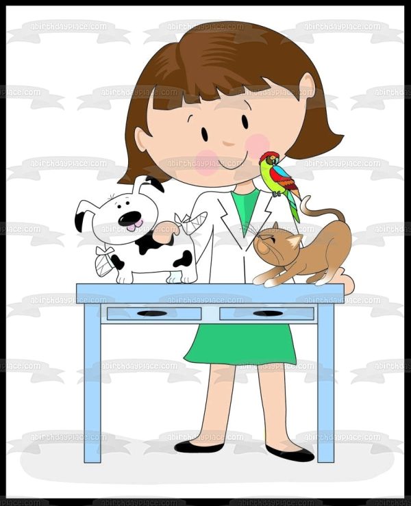 Cartoon Veterinarian Cat Dog and a Bird Edible Cake Topper Image ABPID01674 Online