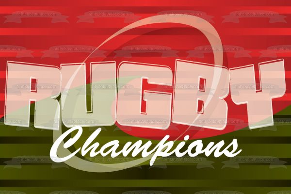 Sports Rugby Champions Red and Green Striped Background Edible Cake Topper Image ABPID13506 Fashion