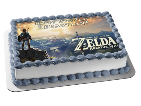 The Legend of Zelda Breath of the Wild Link Mountain Top Sword Hyrule Edible Cake Topper Image ABPID22348 on Sale