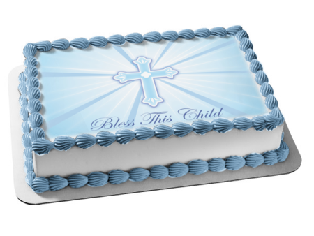 Bless This Child Blue Cross Baptism Edible Cake Topper Image ABPID13391 Discount