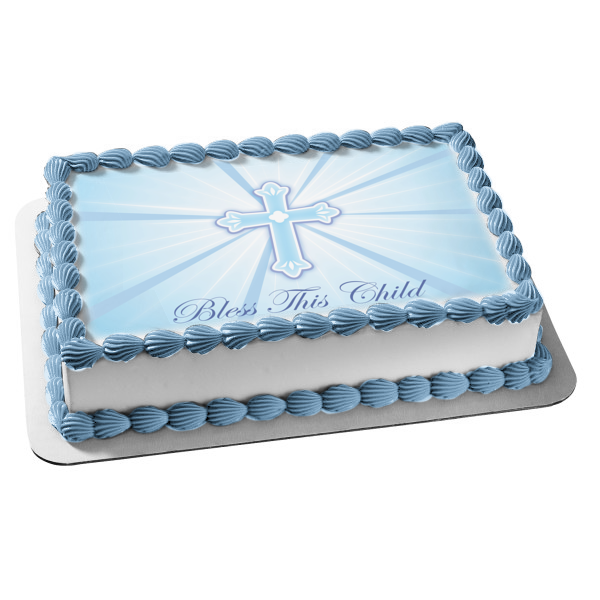 Bless This Child Blue Cross Baptism Edible Cake Topper Image ABPID13391 Discount