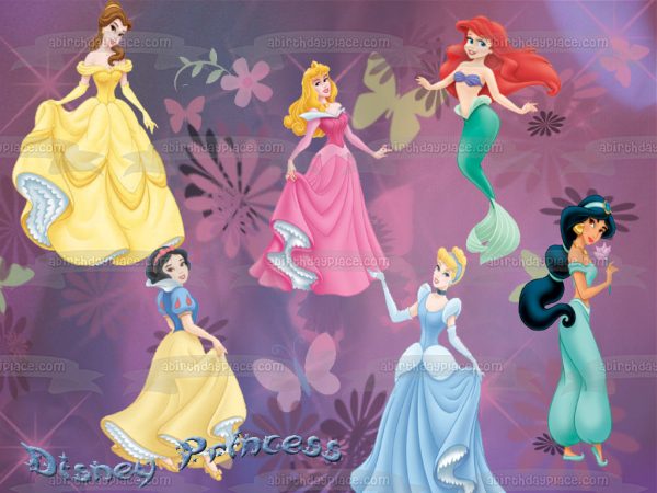 Disney Princess Ariel Belle Aurora Jasmine Cinderella Edible Cake Topper Image ABPID09130 Cheap