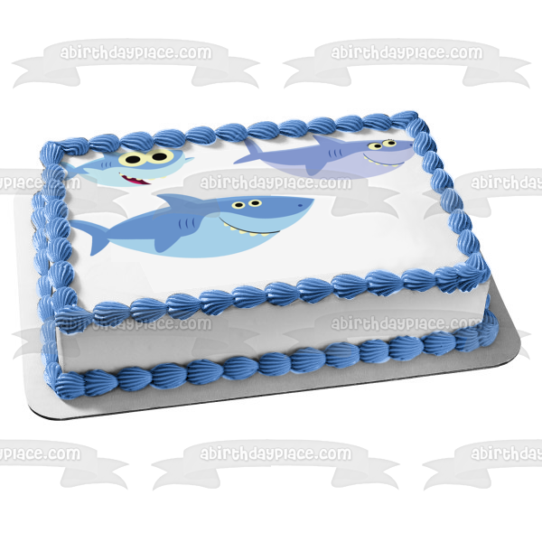 Family of Sharks Cartoon Mama Papa and Baby Edible Cake Topper Image ABPID07981 Online Hot Sale