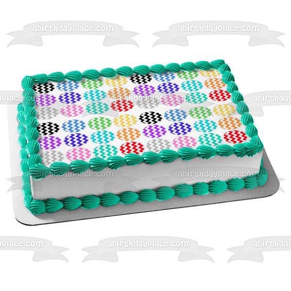 Zig Zag Pattern Circles Red Green Blue Pink Orange Edible Cake Topper Image ABPID11345 Sale