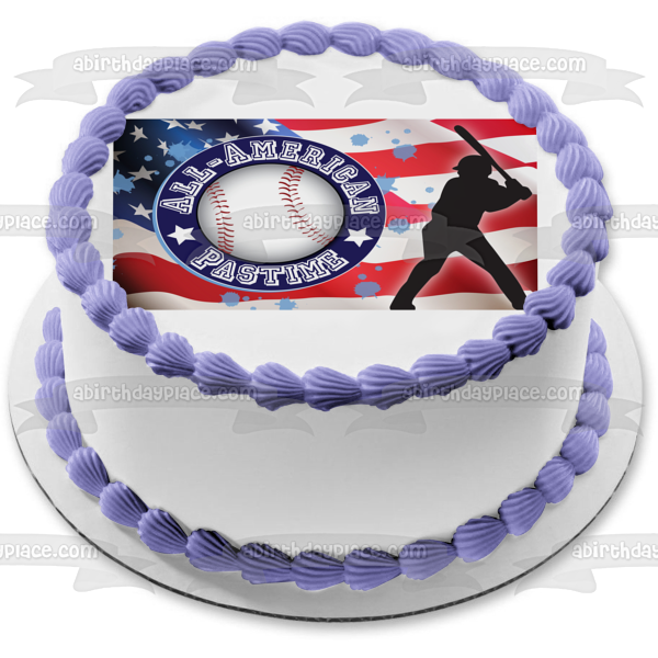 All-American Past Time Baseball Player American Flag Sports Baseball Edible Cake Topper Image ABPID13484 Sale