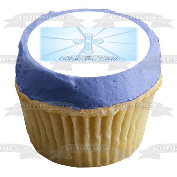 Bless This Child Blue Cross Baptism Edible Cake Topper Image ABPID13391 Discount