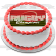 Sports Rugby Champions Red and Green Striped Background Edible Cake Topper Image ABPID13506 Fashion