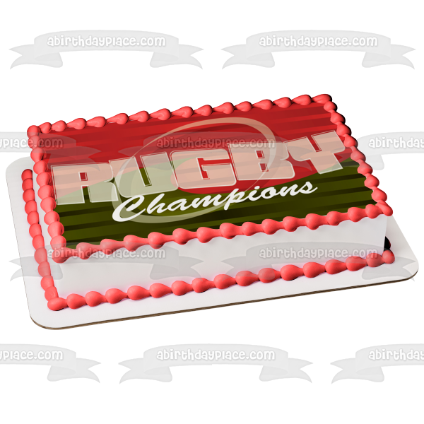 Sports Rugby Champions Red and Green Striped Background Edible Cake Topper Image ABPID13506 Fashion