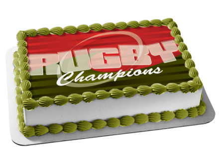 Sports Rugby Champions Red and Green Striped Background Edible Cake Topper Image ABPID13506 Fashion