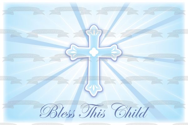 Bless This Child Blue Cross Baptism Edible Cake Topper Image ABPID13391 Discount