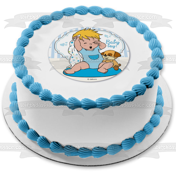 Baby Boy Cartoon Toy Puppy Blue Hearts Edible Cake Topper Image ABPID22104 Online Sale