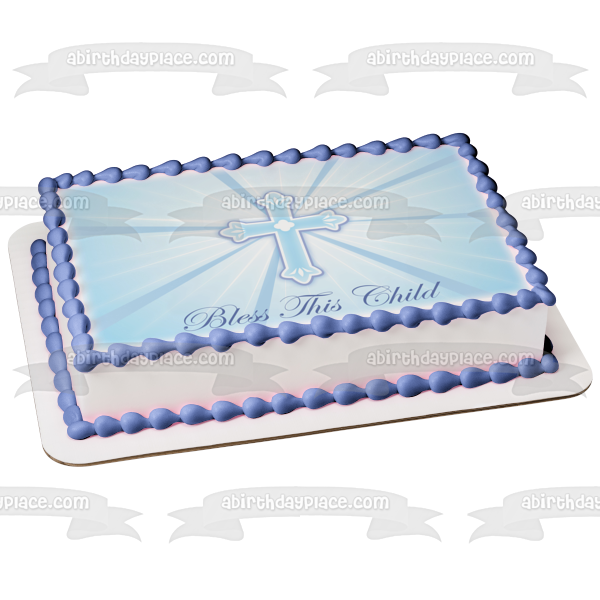 Bless This Child Blue Cross Baptism Edible Cake Topper Image ABPID13391 Discount