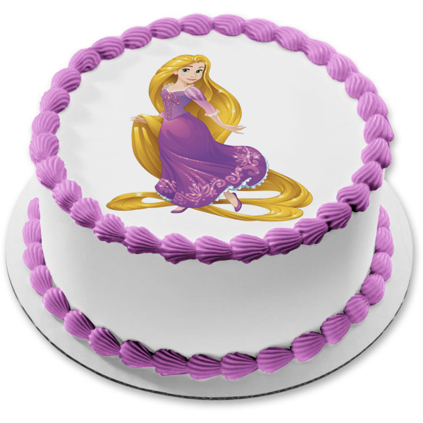 Disney Tangled Rapunzel Purple Ball Gown Edible Cake Topper Image ABPID11507 Online now