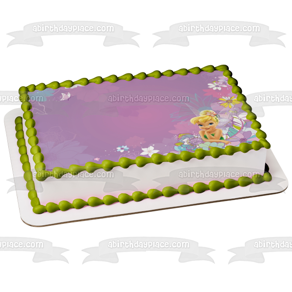 Disney Fairies Tinker Bell Flower Background Edible Cake Topper Image ABPID09186 For Discount