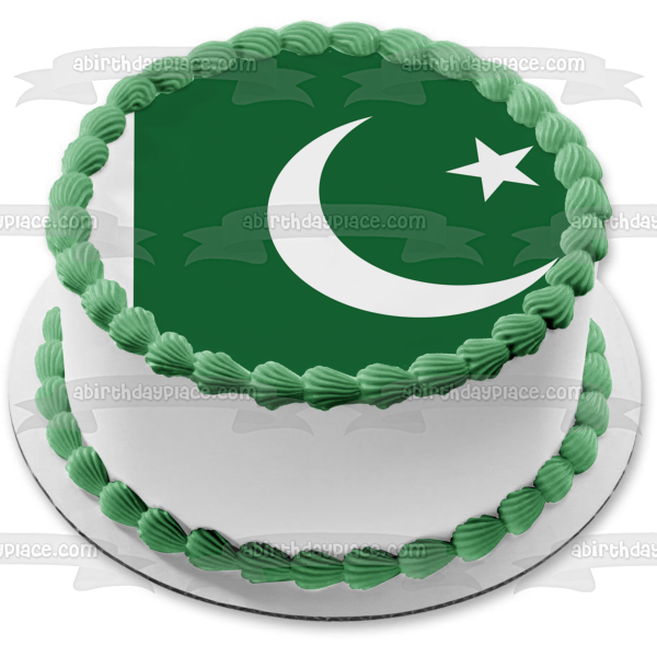 Flag of Pakistan Green White Crescent Star Edible Cake Topper Image ABPID13060 Cheap