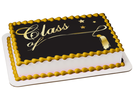 Gold Class of Tassle Stars Black Background Edible Cake Topper Image ABPID13545 on Sale